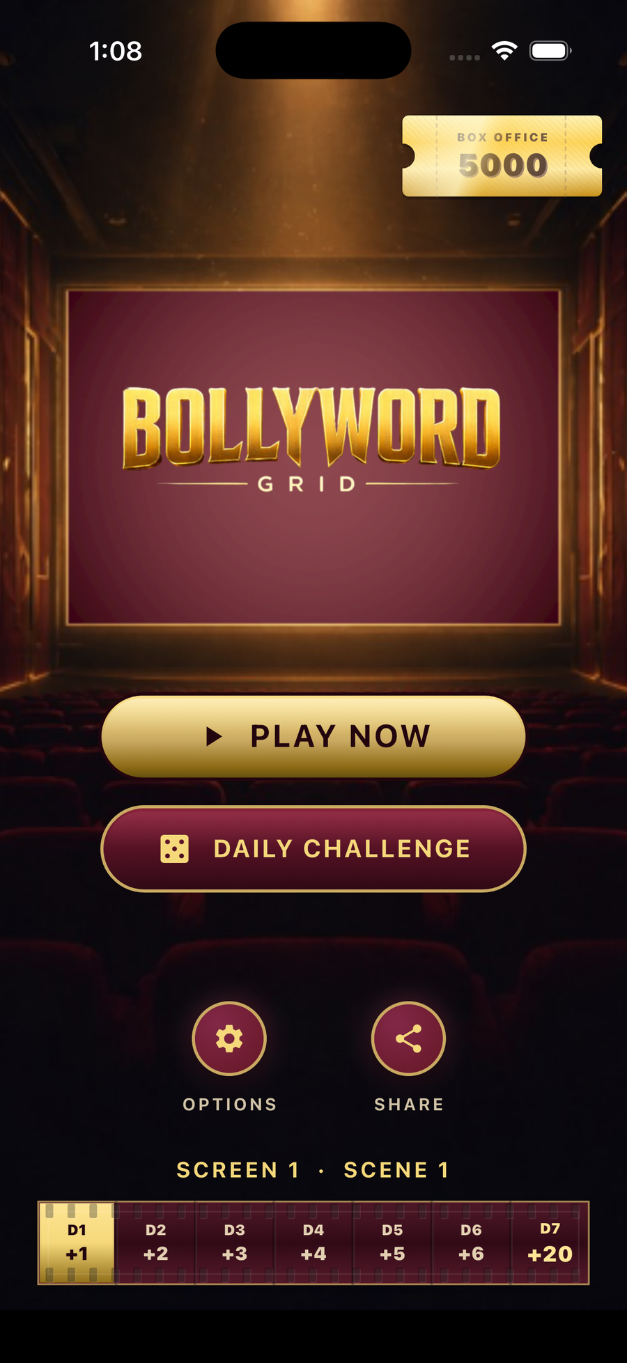 BollyWord Grid Game Screen